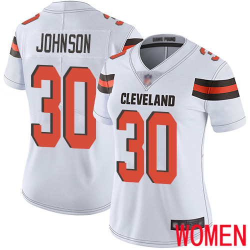 Cleveland Browns D Ernest Johnson Women White Limited Jersey #30 NFL Football Road Vapor Untouchable->women nfl jersey->Women Jersey